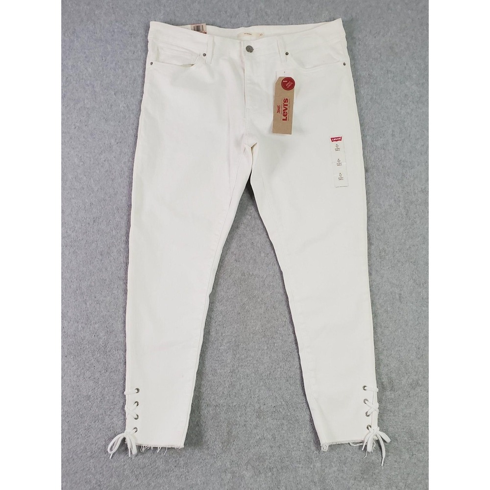 Levis 711 Ankle Skinny Jeans Womens 16 W33 White Lace Up‎ Hem Raw Crop Stretch